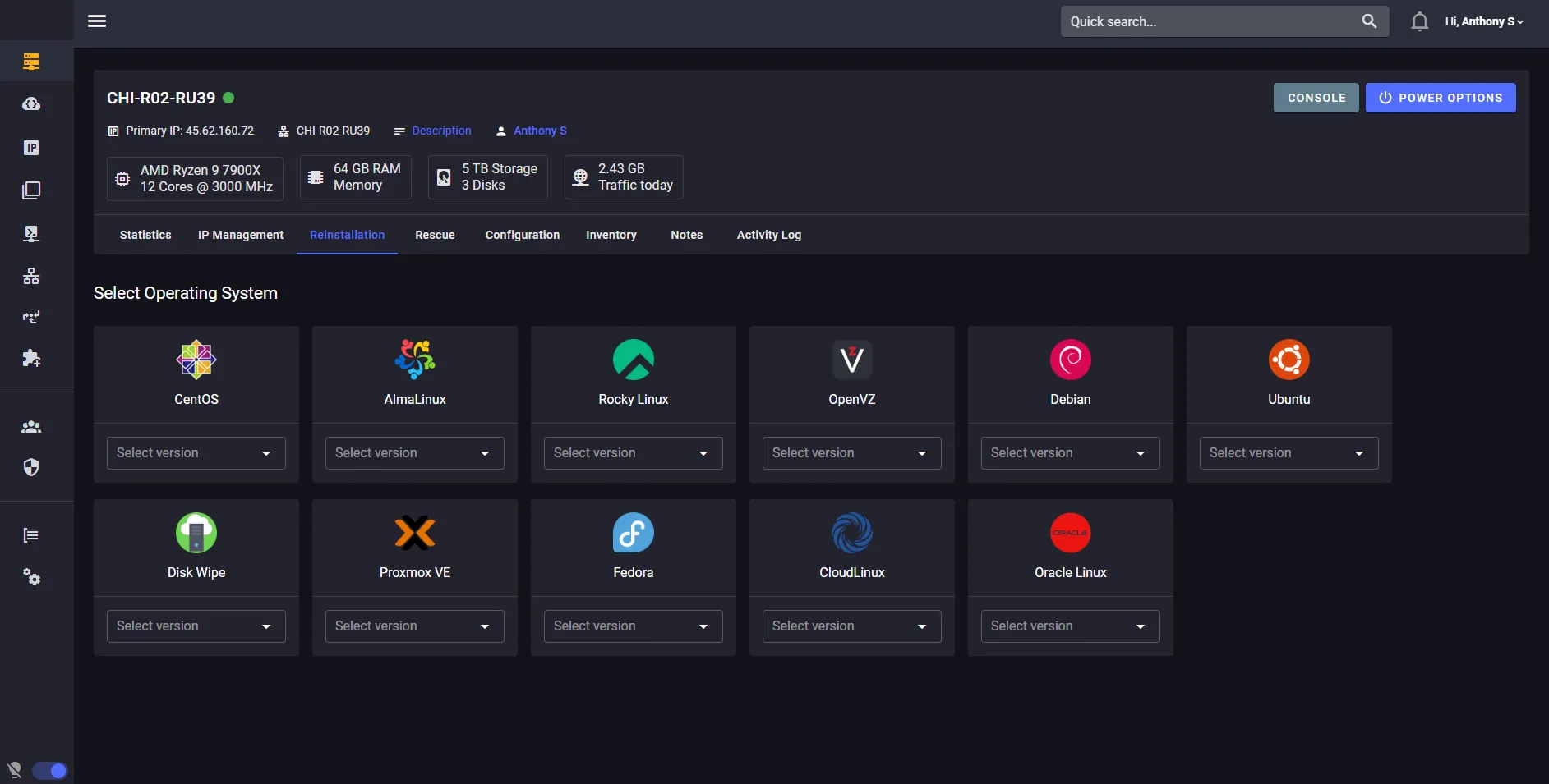 Dedicated Server Control Panel