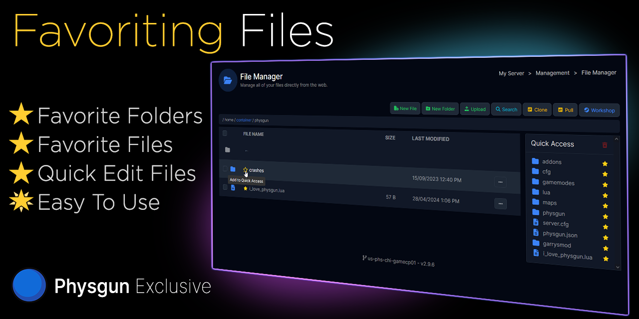 โญ Favorite files in the Gamepanel
